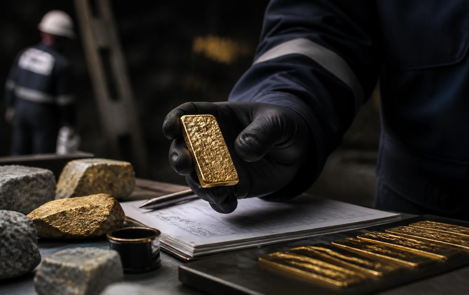 A specialist documenting a gold doré bar at origin